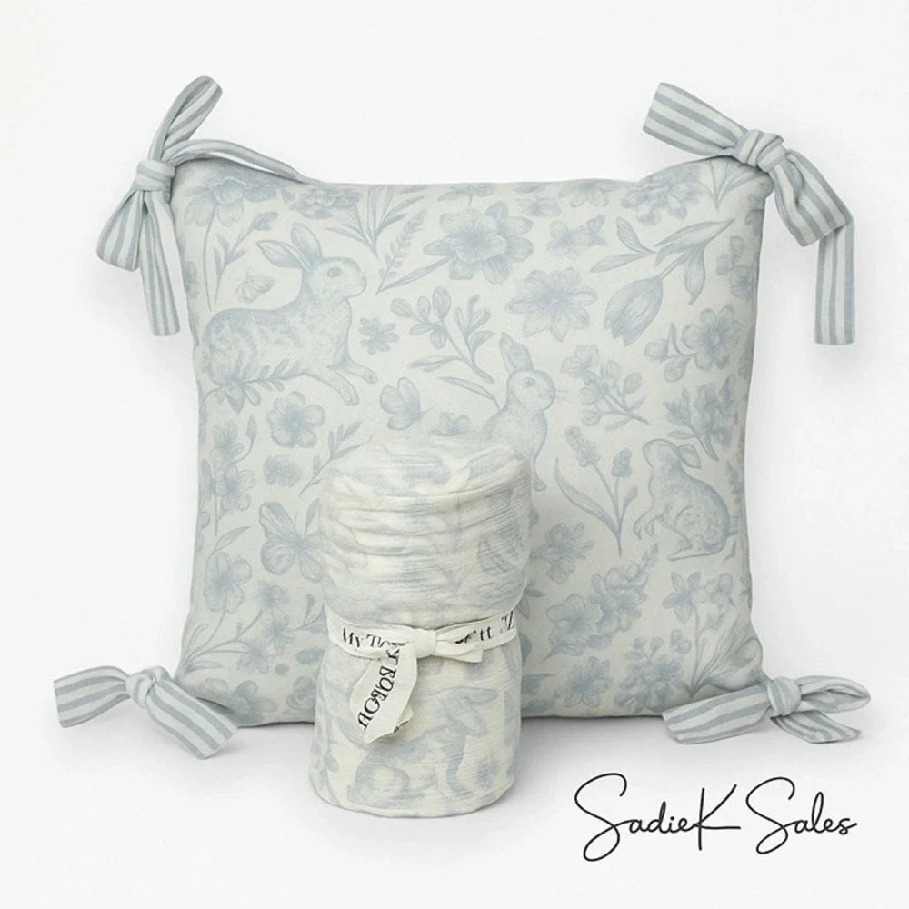 My Texas House Blue Toile Bunny Polyester Muslin‎ Easter Throw, Spring 2025